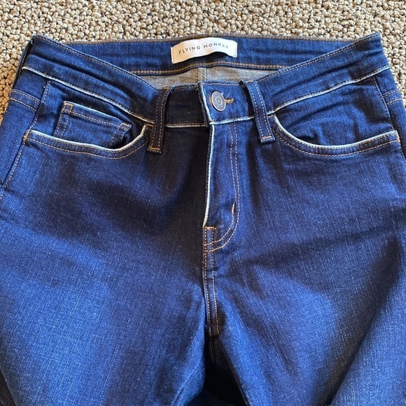 Flying Monkey Dark Denim Skinny Jeans w/ Buttons at the Ankles & Bleached Edges - Picture 4 of 8